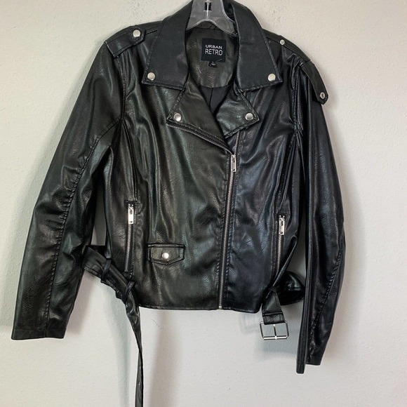 Urban Retro Black Vegan Leather Motorcycle Jacket - Picture 1 of 5